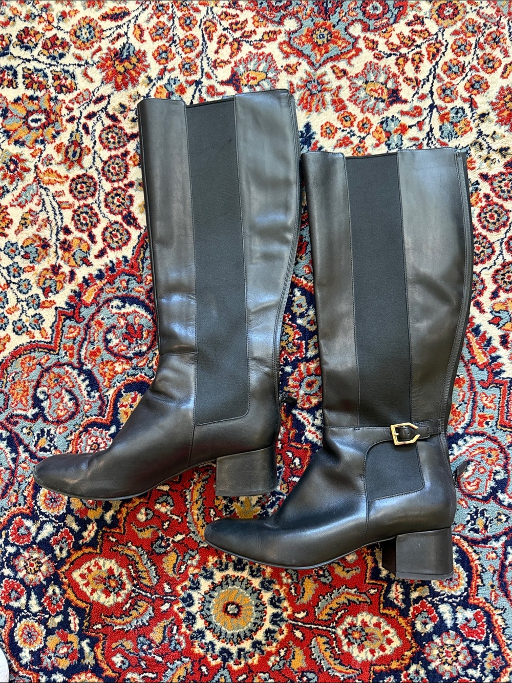 Cole Haan Black Leather Knee-High Block Heel Boots